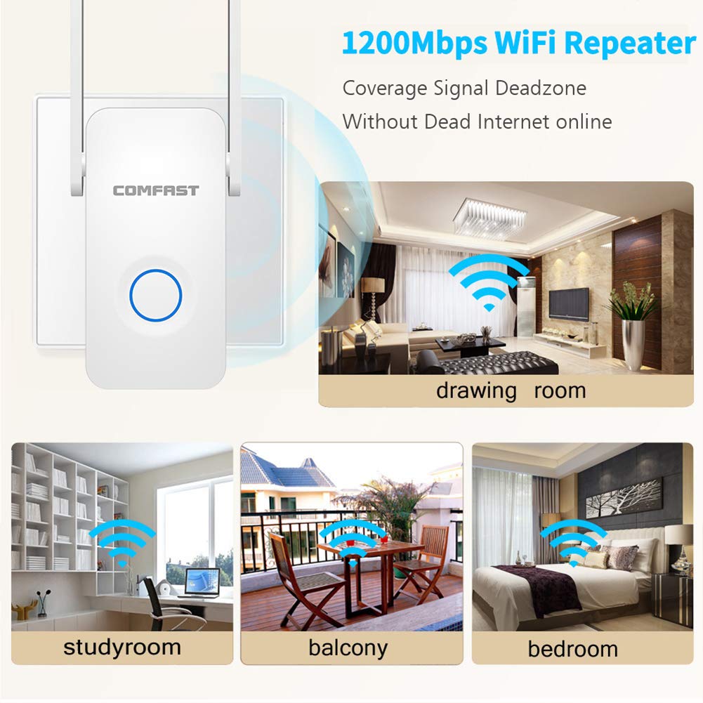 AKT Extender WiFi 1200 Mbps Potente Doppia Banda Booster del Segnale Internet Ripetitore Wireless 2.4 GHz 5 GHz Antenna Estensore di Portata Wi-Fi