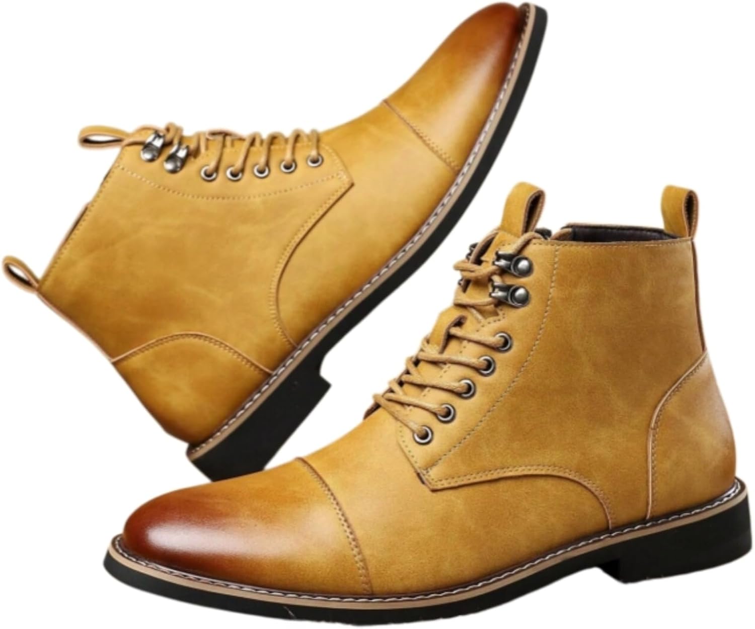 Men's Colorblock Leather Lace-Up Chuka Boots Retro Pointed Toe Low Heel Comfortable Non-Slip Casual Fashion Ankle Boots For Business Office Formal Occasions Daily Trip Driving Dating Party Activities