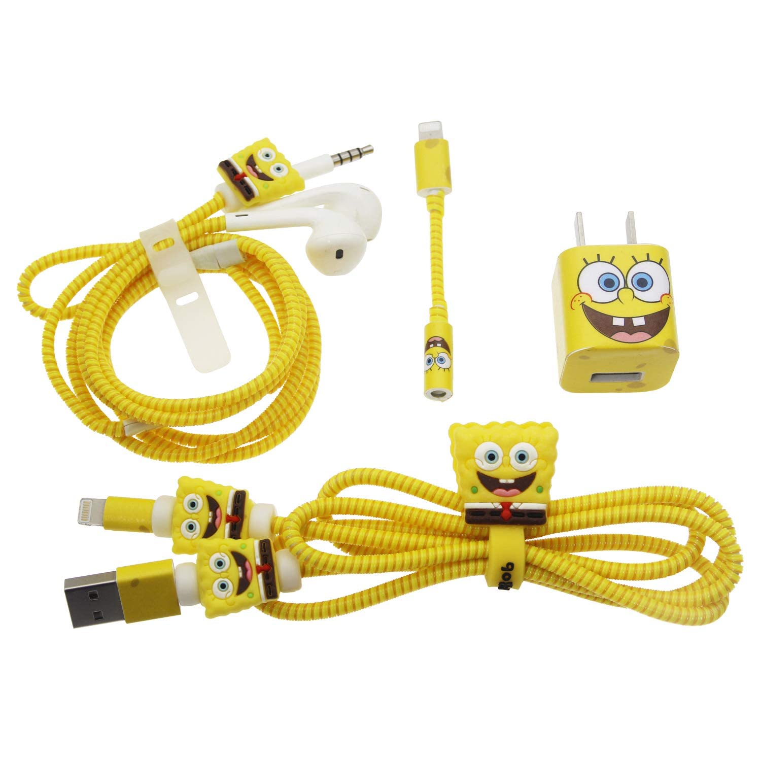 Careflection 6-in-1 Multi Combo Spiral USB Cable Protectors + Earphones Winder + Sticker + Cable Clips + Earphone Jack Clip Spongebob Squarepants (B0BK74WDHM) Amazon Price History, Amazon Price Tracker