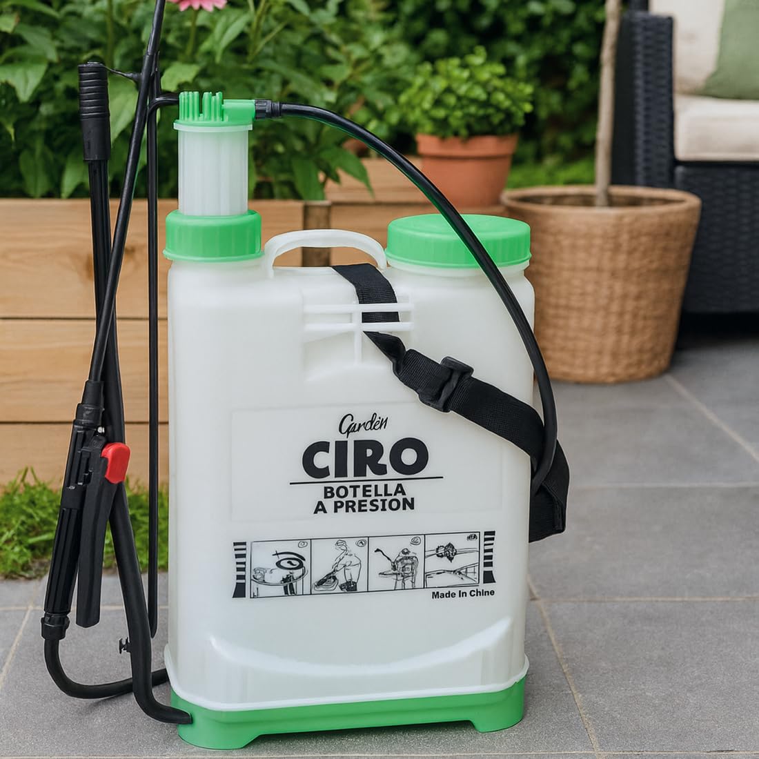 Acomoda Textil – Pulverizador de Hombro con Capacidad de 16 litros. Bomba Atomizadora para Sulfatar y Fumigar Árboles y Plantas en Jardín con Boquilla Resistente y Regulable. (16 litros)
