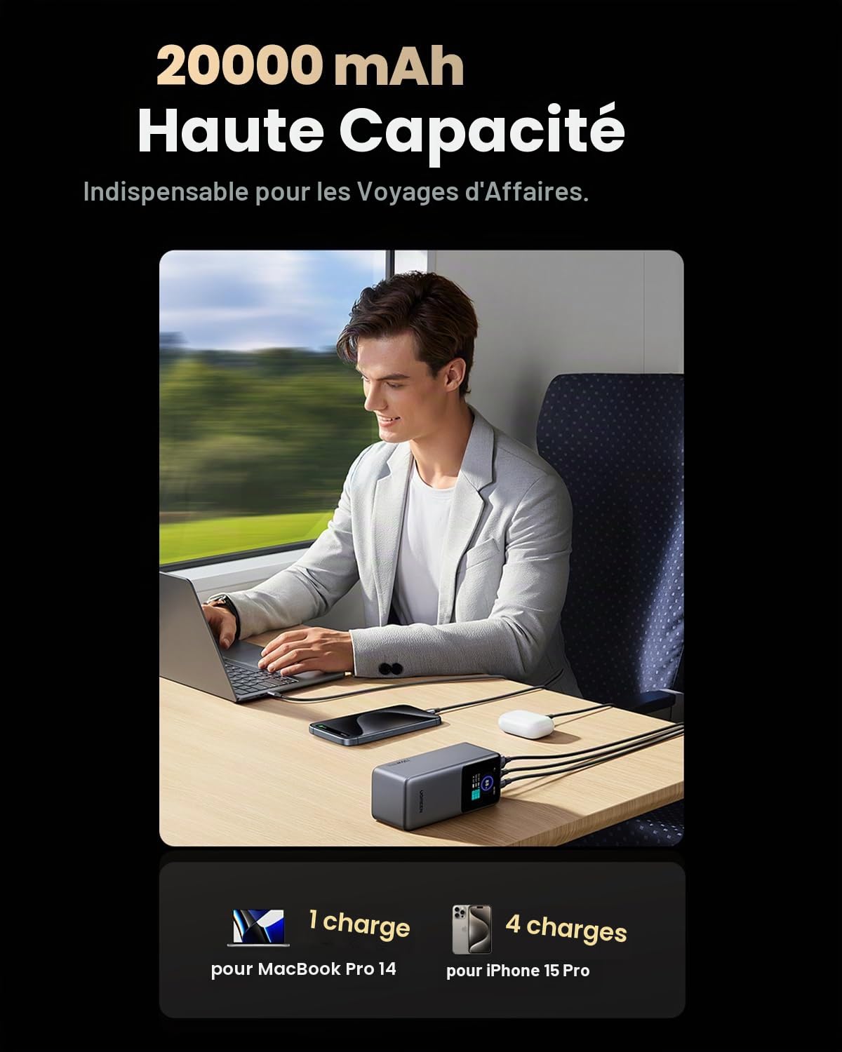 Batterie urgence UGREEN 20000 mAh Gris anodisé