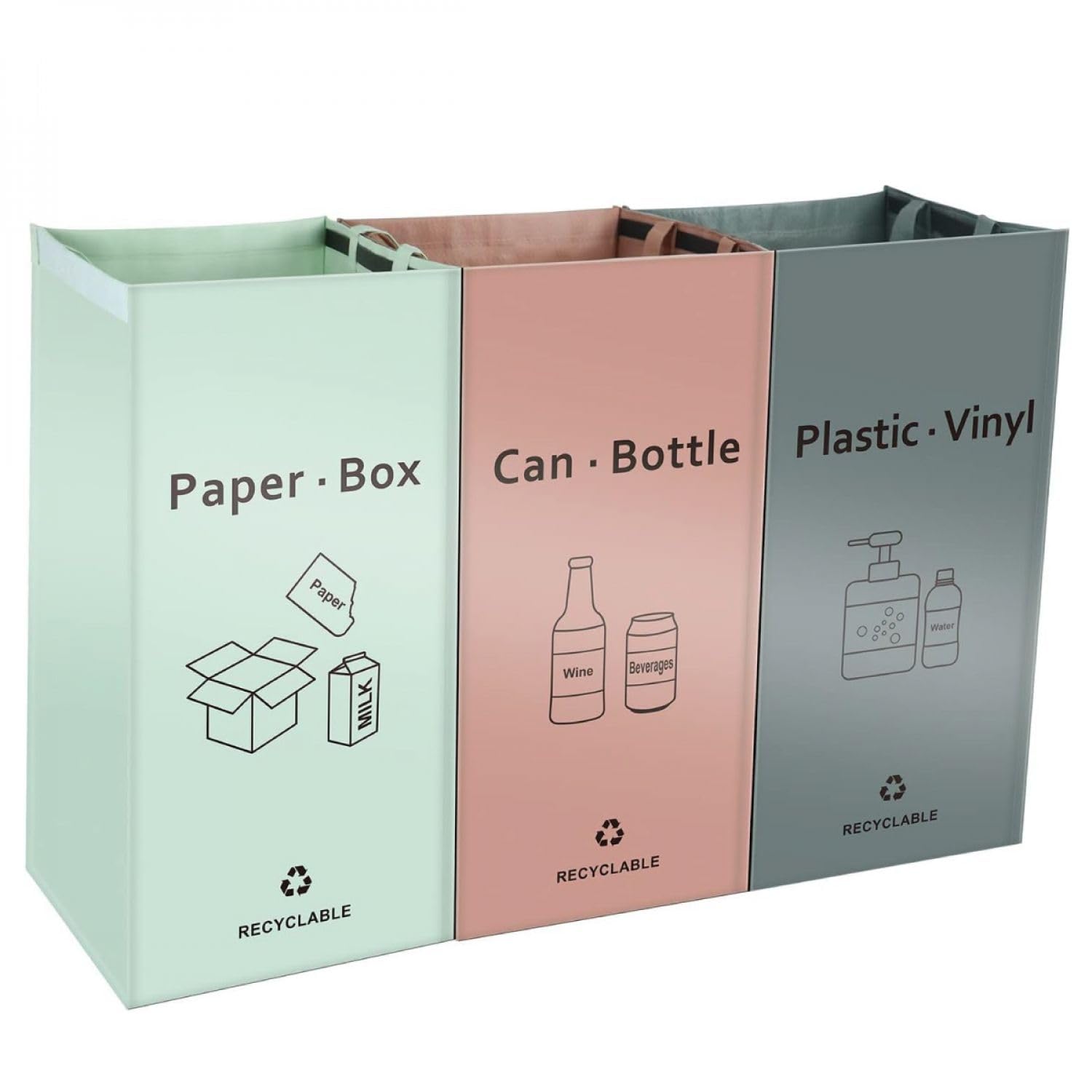 Lots de 3 sacs de recyclage réutilisables 160L pour tri sélectif