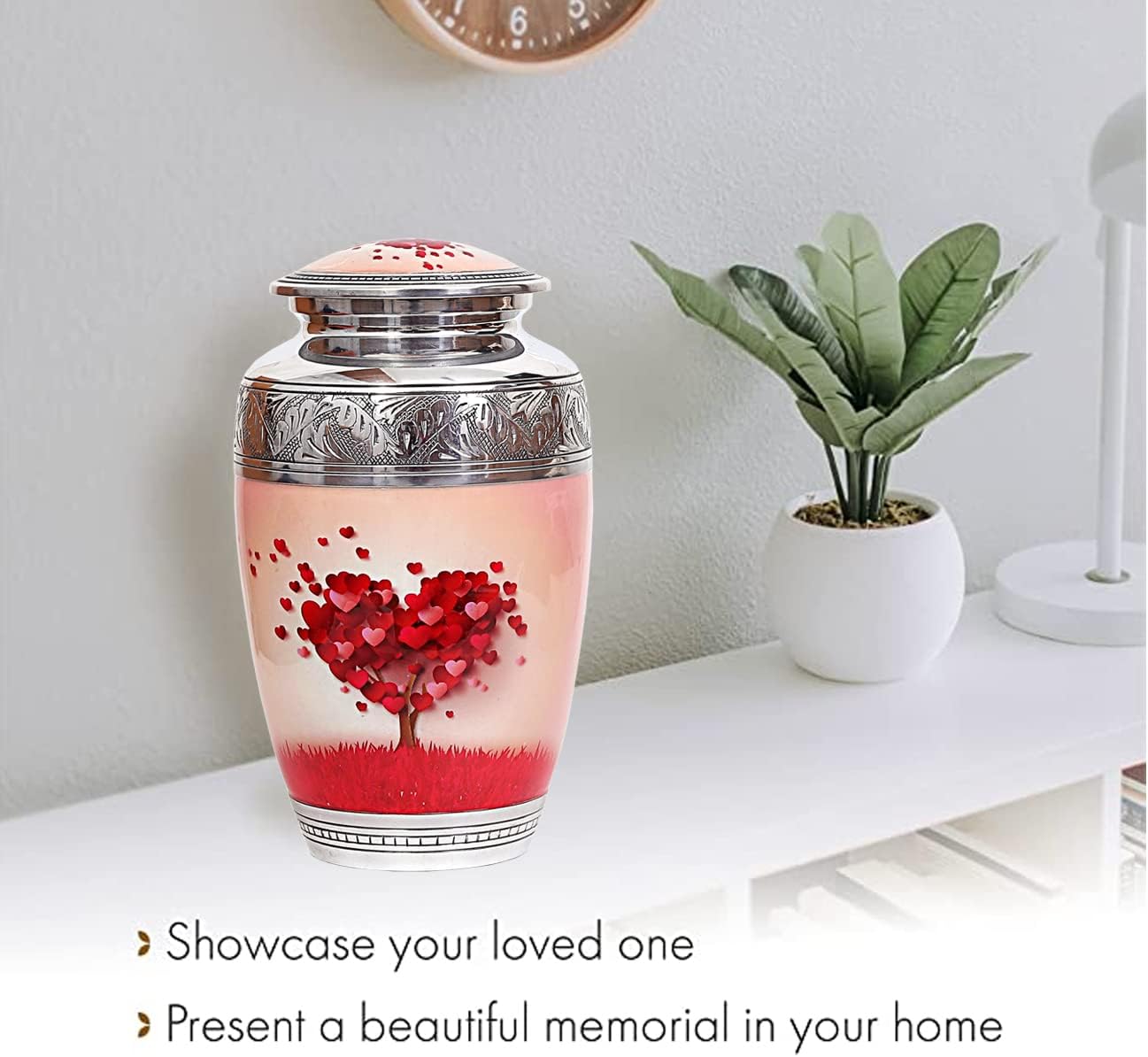 hlc Beautiful Lovely Beautiful Red Heart Cream Keepsake Urn - Keepsake Urn for Human Ashes with 1 Velvet Box Bag - Peaceful Engraved Memorial Affordable Keepsake Urn 10.5 x 6