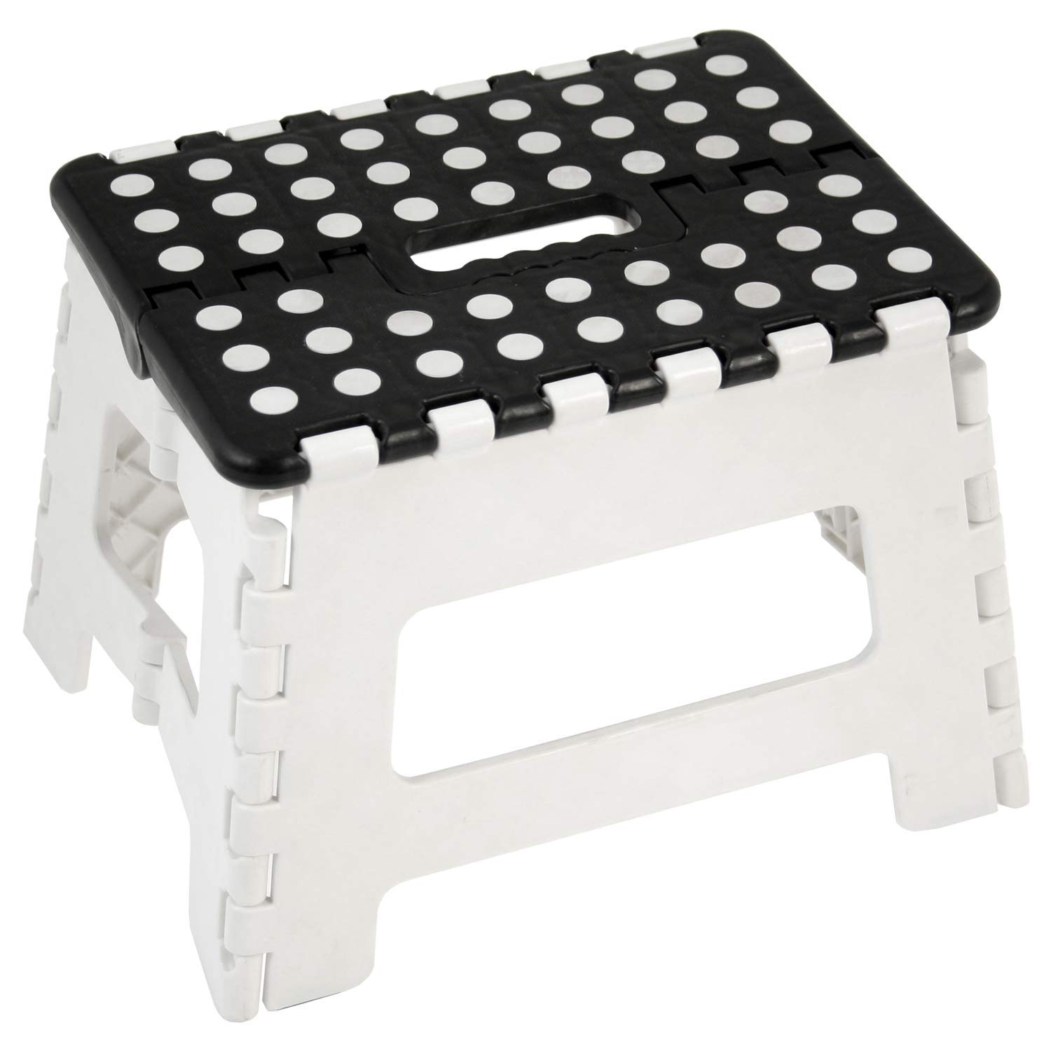 DRW Folding Stool Black and White Small One Step 32x25x22cm Seat:29x22cm