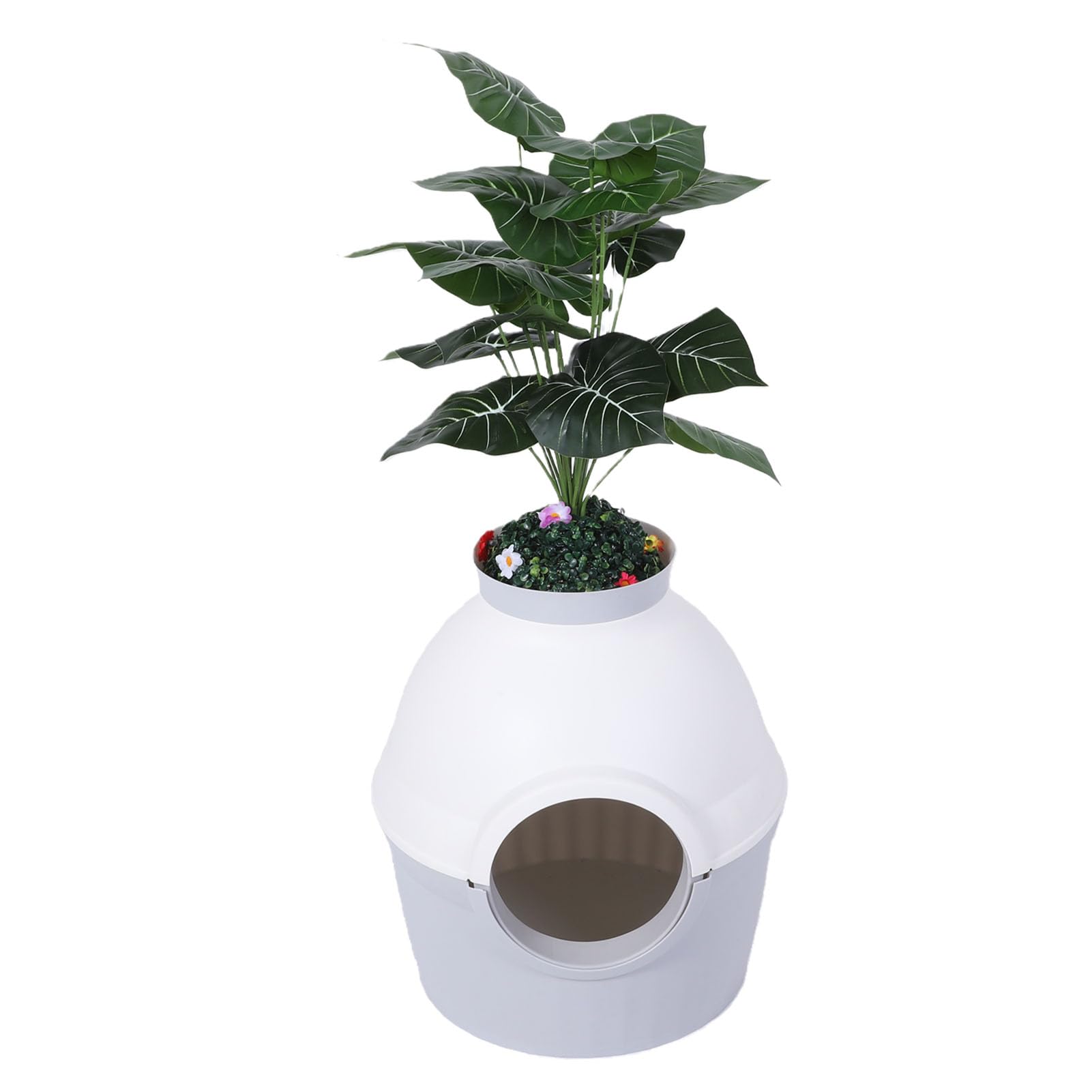 Arenero Oculto para Gatos, Extragrande, a Prueba de Salpicaduras, con Diseño de Planta de Plástico para Decoración del Hogar y privacidad.