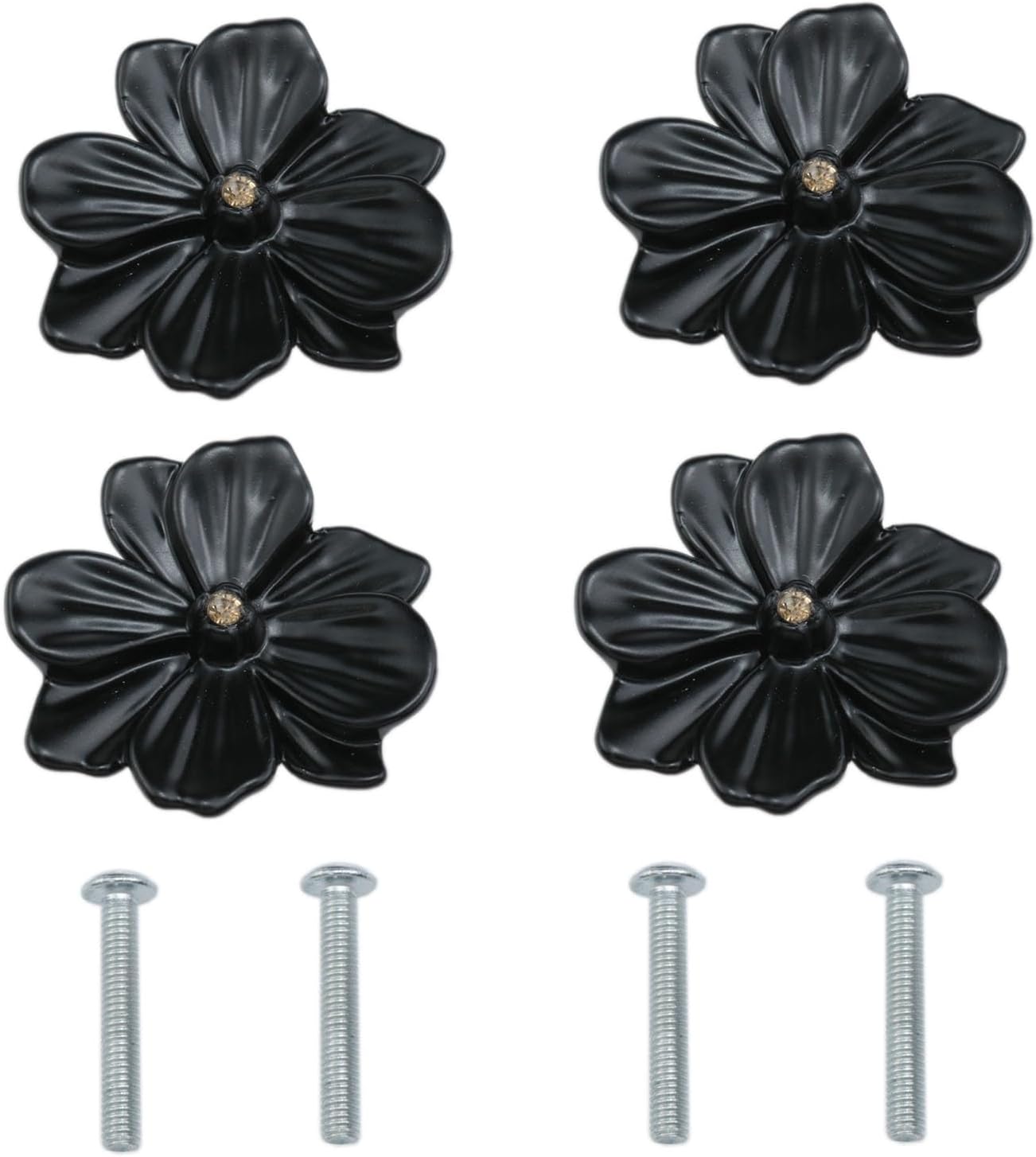 Flower Cabinet Knob Zinc Alloy Black Drawer Knob Flower Dressing Table Handle Retro Decorative Furniture Replacement Parts with Installation Screws 4pcs