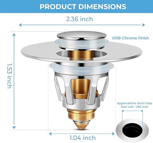 Miniatura 2 de Tapón universal para fregadero de baño  Tapón de drenaje de fregadero de baño desplegable para orificios de drenaje de lavabo de 1.06 a 1.96