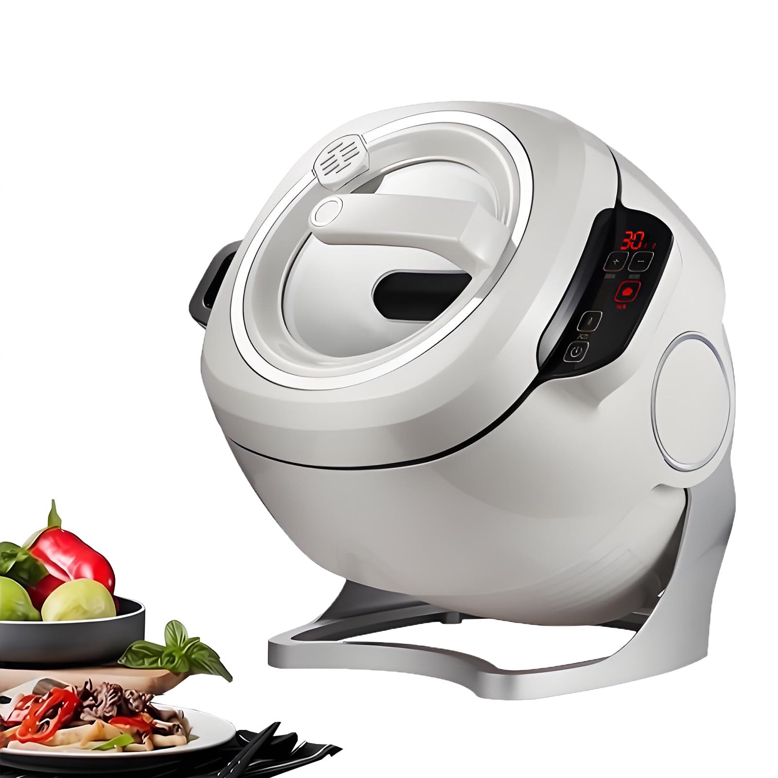 EpyGnom Portable Automatic Stir Fry Cooker, 6L Electric Cooking Wok with Smart Touch Panel and 360° Rotating Inner Pot, 3D All-Round Heating, for Stir-Frying, Stewing, Cooking 220V/2000W
