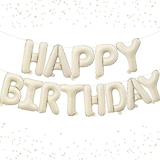 16 Inch Happy Birthday Balloon, White Sand Happy Birthday Balloons Banner Aluminum Foil Letters Balloons for Birthday Party Decorations Supplies