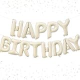 16 Inch Happy Birthday Balloon, White Sand Happy Birthday Balloons Banner Aluminum Foil Letters Balloons for Birthday Party Decorations Supplies