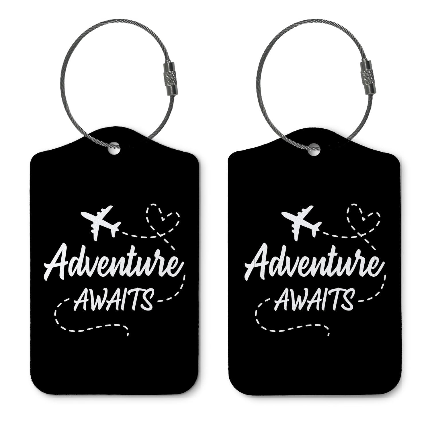 ZFQ Adventure Awaits Luggage Tags for Suitcases,Travel Gift for Couples,Black 2 Pack Baggage Tag Label with Steel Loop,Funny Party Gifts,Handbag