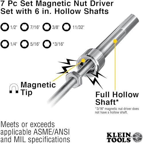 Miniatura 3 de Klein Tools 647M Juego de tuerca magnética con ejes de 6 pulgadas 7 unidades