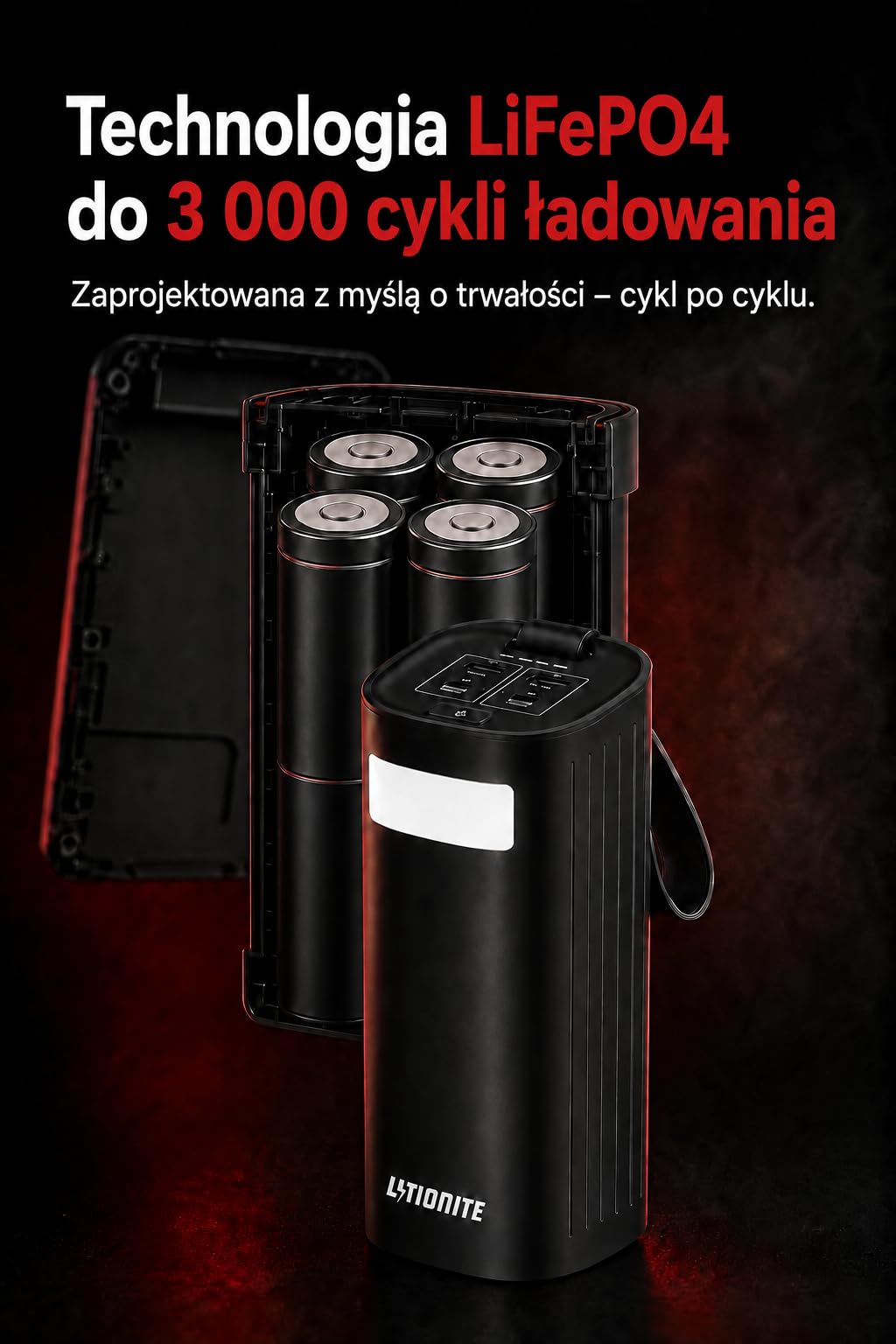 LITIONITE Titan 200W / 60.000mAh Power Bank z nową technologią LiFePO4 do 3000 cykli - Podwójne złącze USB-C PD3.0 - Latarka LED - Przenośny zewnętrzny akumulator do laptopa/MacBook/Surface/PC/Drona