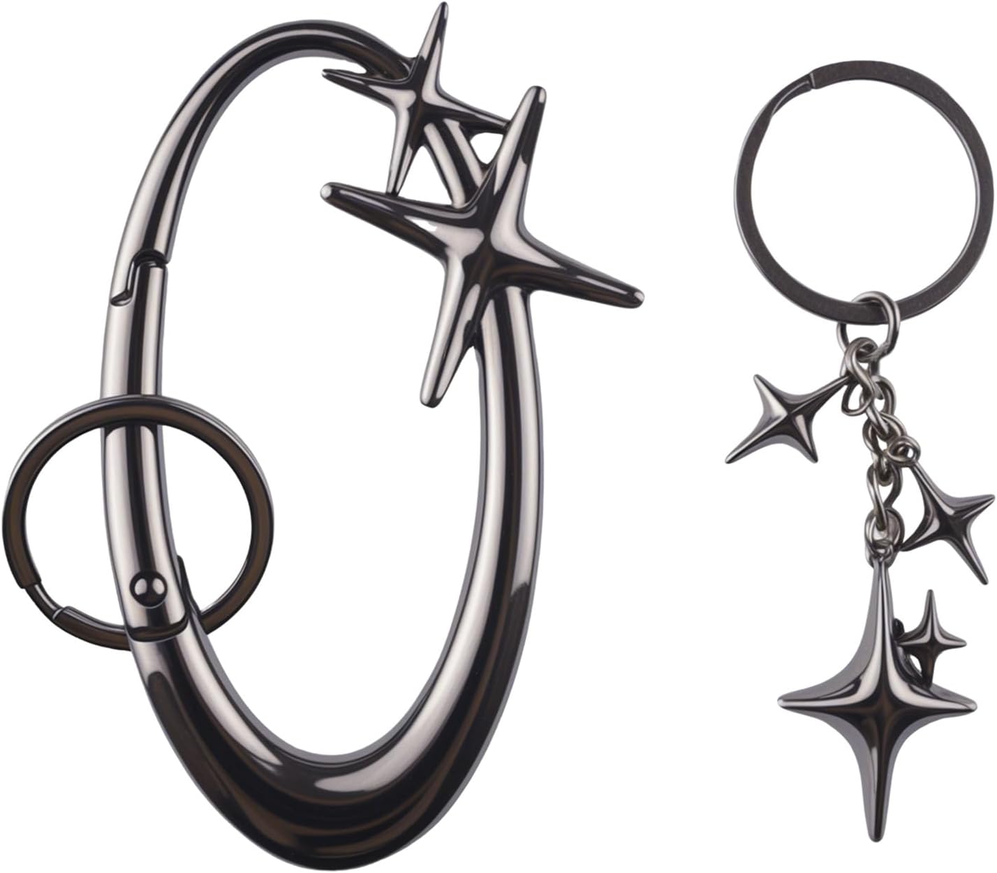 Star Carabiner Y2K Keychains, Black Extra-large Stainless Steel Chrome Key Ring with Stars Keychain for Backpack, Handbag, Keys, Belt, Trendy Gift
