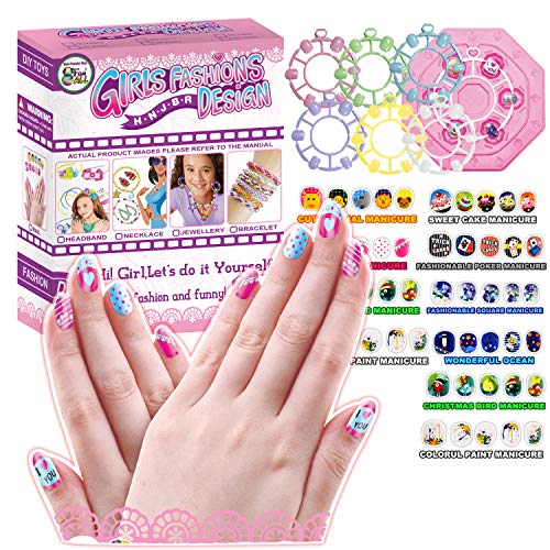Girls Nail Studio Art Manicure Gift Colorful Fake Nails & Themes Stickers Set Kit for Kids Makeup & Art Party Supplier (Nail)