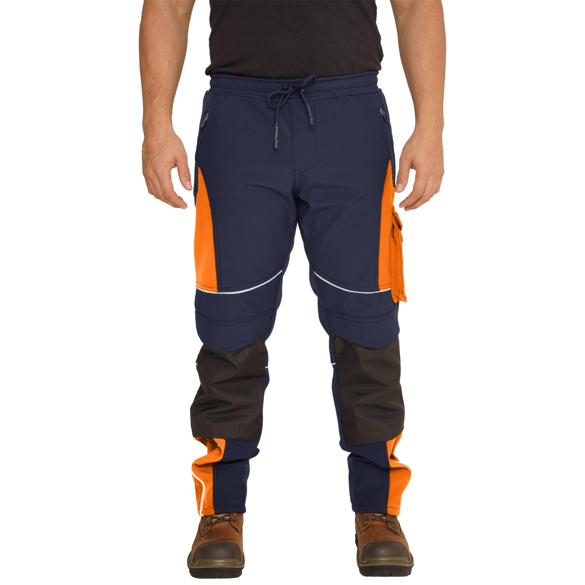 Sam Caan® Hi Vis Mens Work Trousers Softshell Men High Visibility Viz Reflective Water Resistant Combat Cargo Rain Proof Repellent Windproof Safety Site Work Wear Builder Pants Soft Shell Workwear