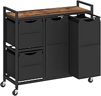 HOOBRO 4-Compartment Rolling Laundry Hamper, 39 Gal with Wheels, Pull-Out Detachable Bags, Side Pockets, Rustic Brown/Black BF14XY01N1