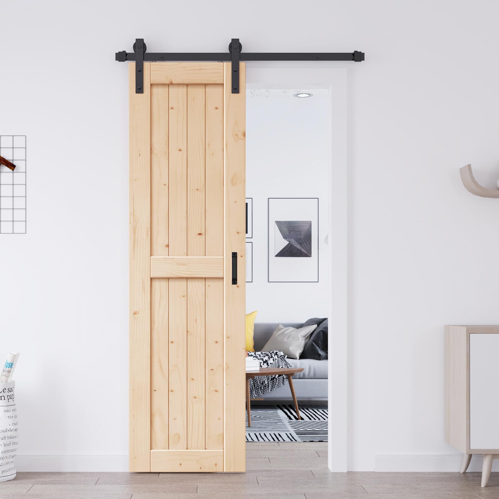 EaseLife 24in x 84in Sliding Barn Doors with 4FT Barn Door Hardware Included & Handle,DIY Assemblely,Easy Install,Apply to Interior Rooms & Storage Closet,H-Frame