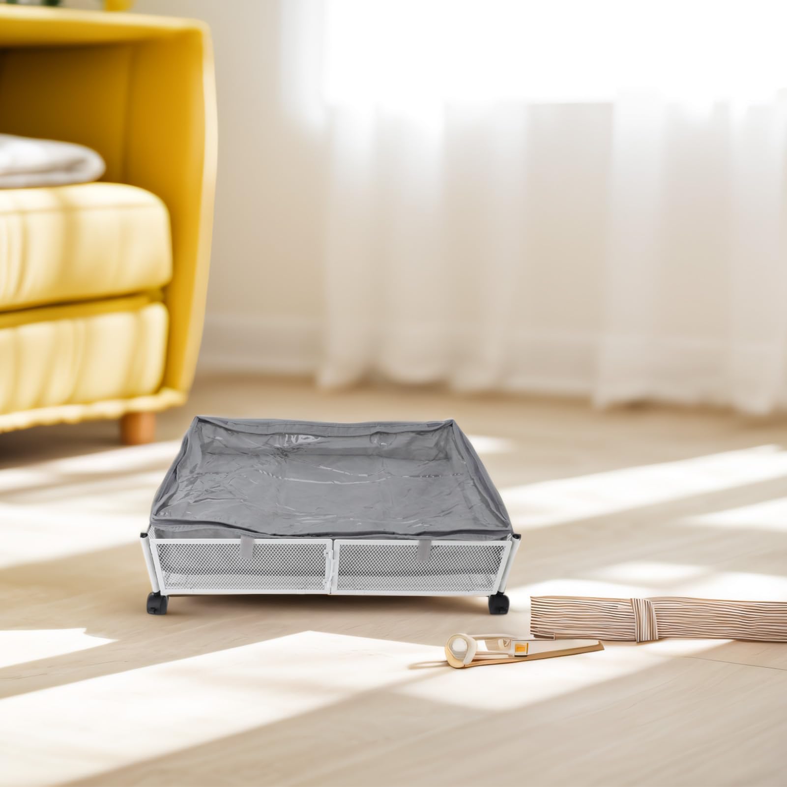 Ejoyous Contenitori Portaoggetti Sotto il Letto con Ruote Cassetto Portaoggetti Sotto il Letto in Metallo 23,6 X 15,7 X 6,1 Pollici con Coperchi Griglia Visiva a 4 Ruote per Vestiti Scarpe (WHITE)