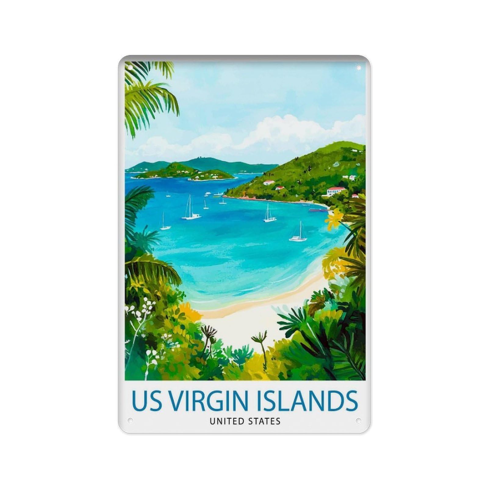 peiyeety Metal Tin Sign U.S. Virgin Islands Travel Poster Wall Decor Virgin Islands Scenery Wall Hanging Residential Decoration Caribbean Sea Gift Art Enthusiasts 8 X 12 Inch