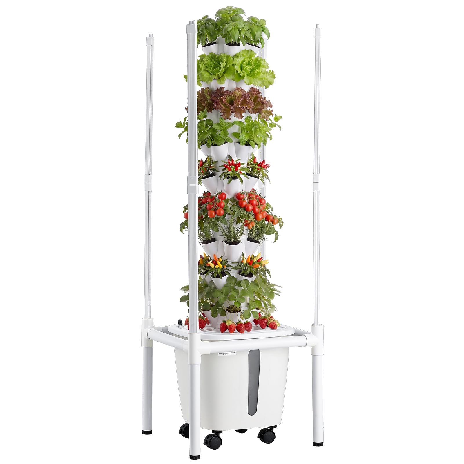 VEVOR Kit de Cultivo Hidropónico, Sistema de Torre Hidropónica de 9 Niveles 45 Agujeros, con Luces de Crecimiento Control por App Ruedas Bomba de Agua, Depósito de 20 L, para Hierbas Frutas Vegetales