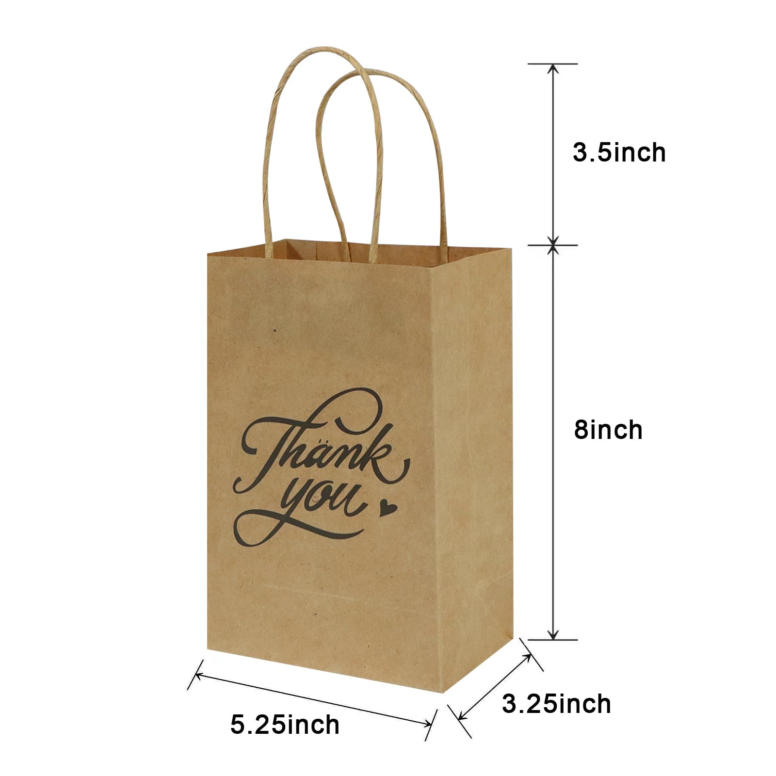 bagmad 100 Pack 5.25x3.25x8 Inch Small Brown Paper Gift Bags with Handles Bulk, Thank You Kraft Paper Bags for Party Favors Grocery Retail Shopping Wedding Craft Cub Sacks (Plain Natural, 100pcs)