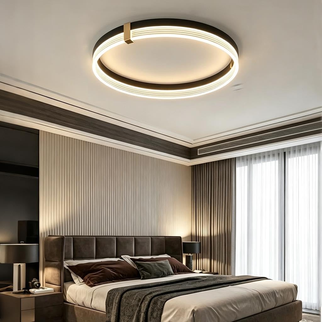 Lampa Sufitowa LED Do Salonu Nowoczesna Luksusowa Okrągła Lampa Sufitowa Cienka Lampa Czarno‑złota Z Aluminium + Akrylu 3000K Do Salonu Sypialni Gabinetu Garderoby(40CM)