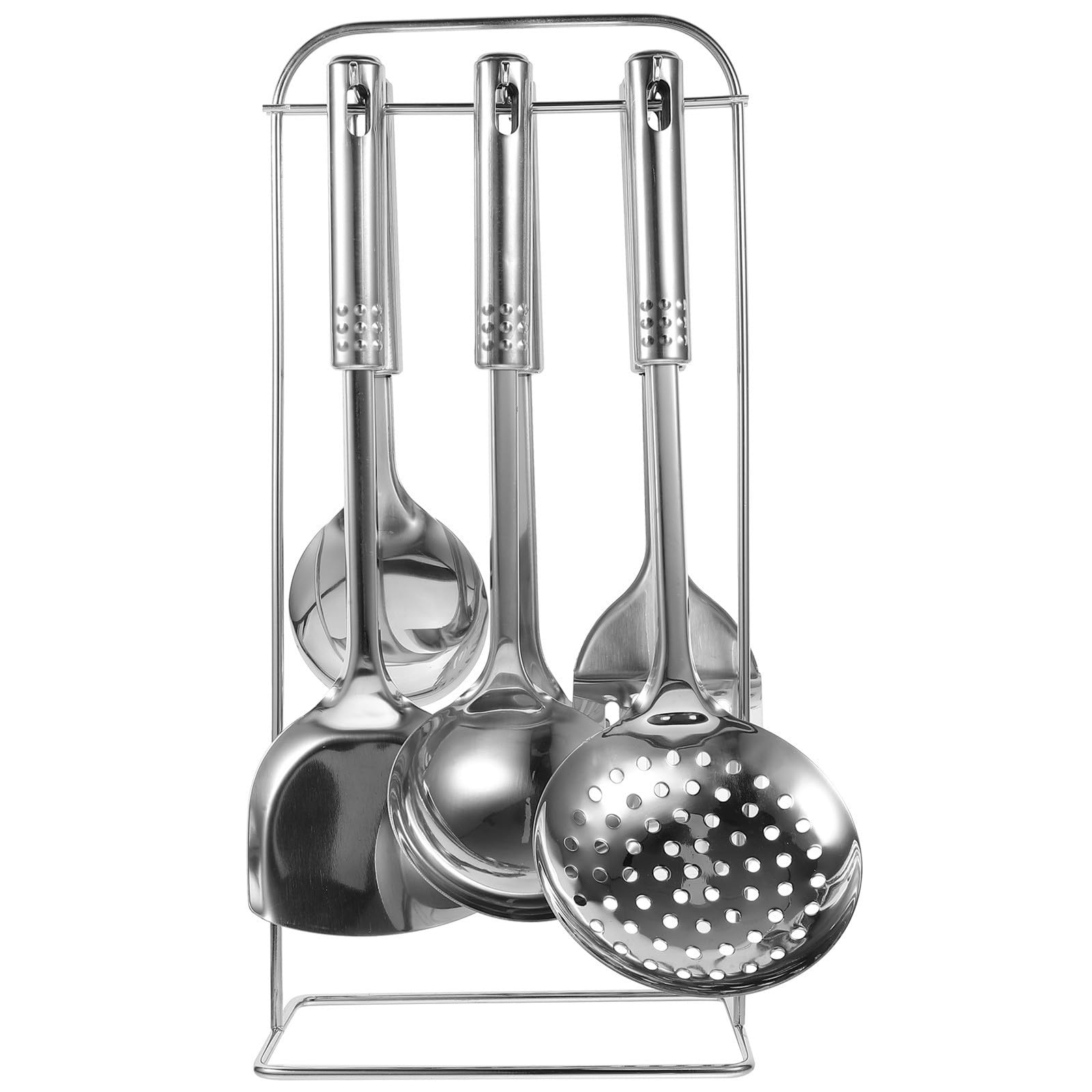 Set di Utensili da Cucina in Acciaio Inox 7 Pezzi Mestoli Antiaderenti e Design Semplice Elegante per Uso in Cucina e Tavola da Pranzo
