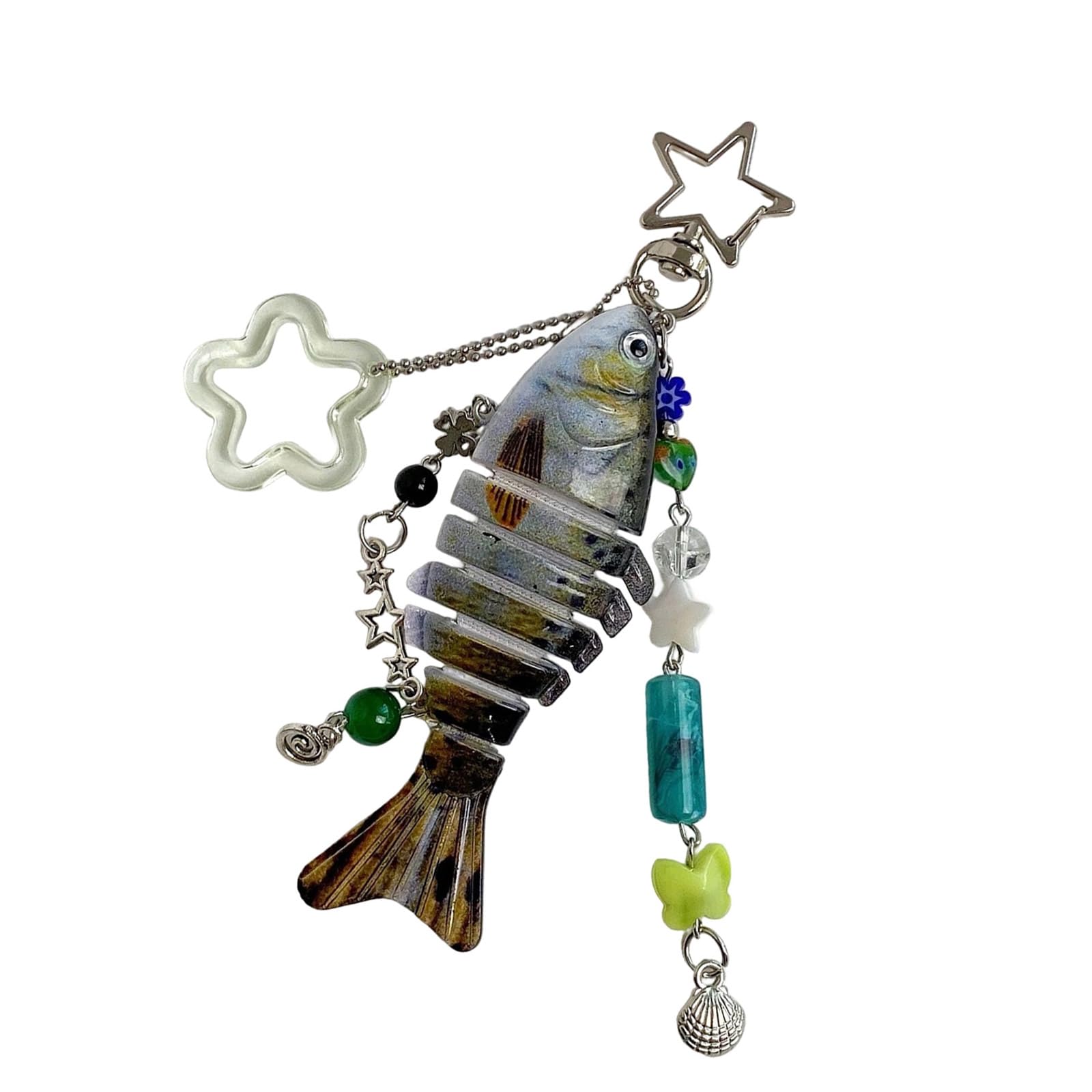Jiingekk Unisex Color 2 Articulated Fishing Lure Keyring Flexible Body Handmade Keychain Decoration Bag Accessory For Fishing Enthusiast