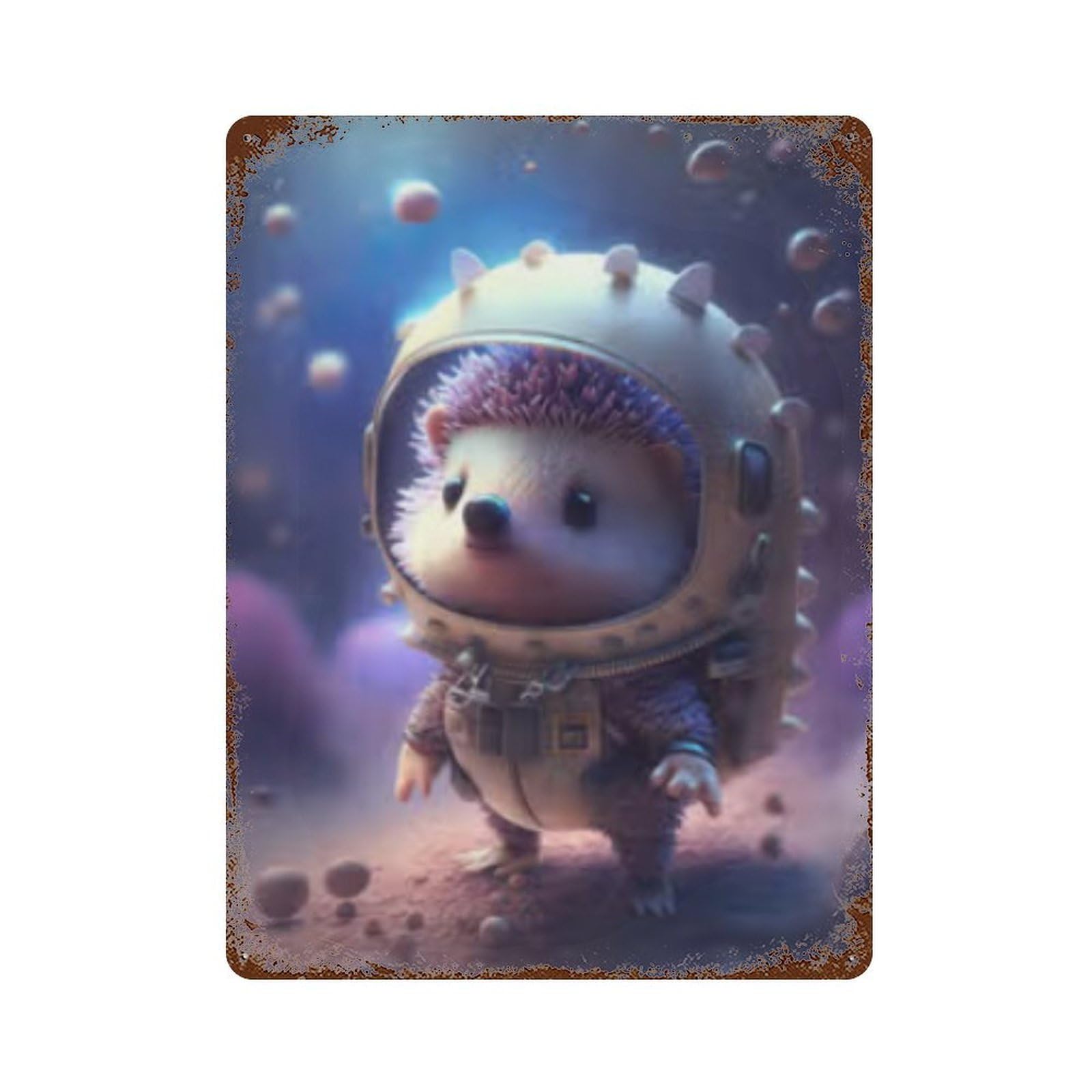 Rust Effect Hedgehog in Space Suit Rusty Metal Tin Sign 15.7"x11.8", Old School Wall Decor for Pub, Kitchen And Man Cave Decor