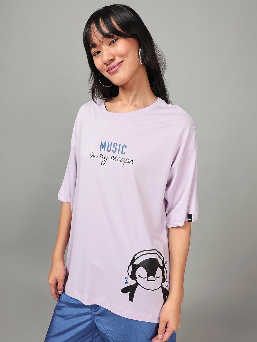 Bewakoof Confezione da 2 magliette da donna con stampa grafica oversize a mezza manica girocollo in puro cotone
