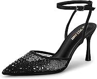 PIZZANNU Cienna Women's 3" Stiletto Pumps: Sparkly Rhinestone Mesh Closed Toe Ankle Strap Heels for Wedding Party Dress Shoes