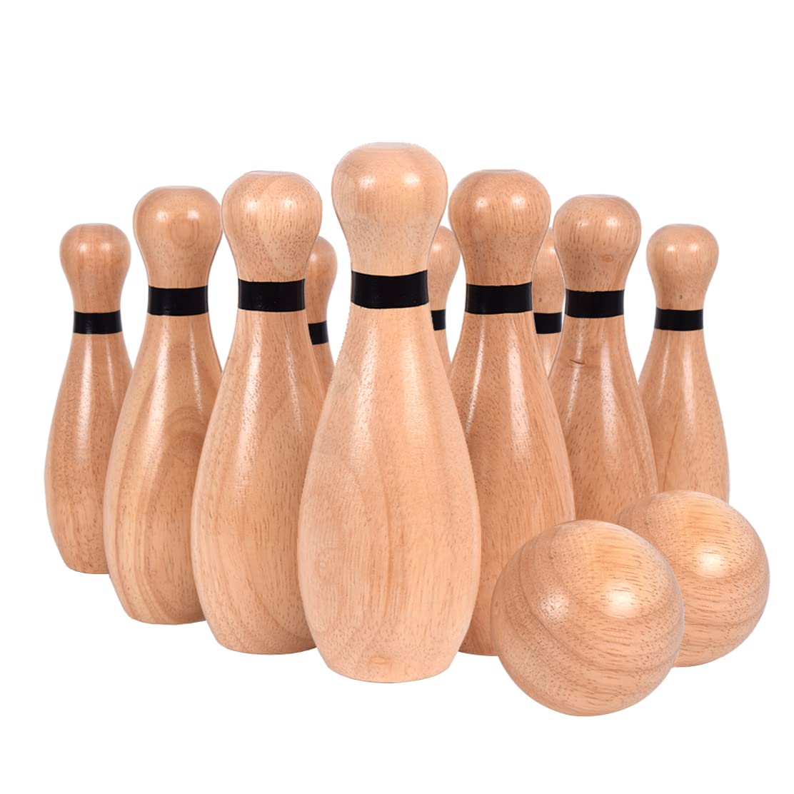 NIROU Outdoor Giant Lawn Bowling Games Rubber Wooden Lawn Set 10 Pins