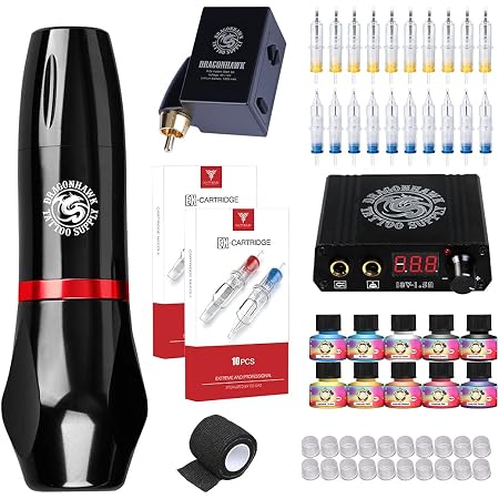 Amazon.com: Dragonhawk Atom M5 Rotary tatuaje pluma máquina kit inalámbrico  batería caja de alimentación cartuchos agujas : Belleza y Cuidado Personal
