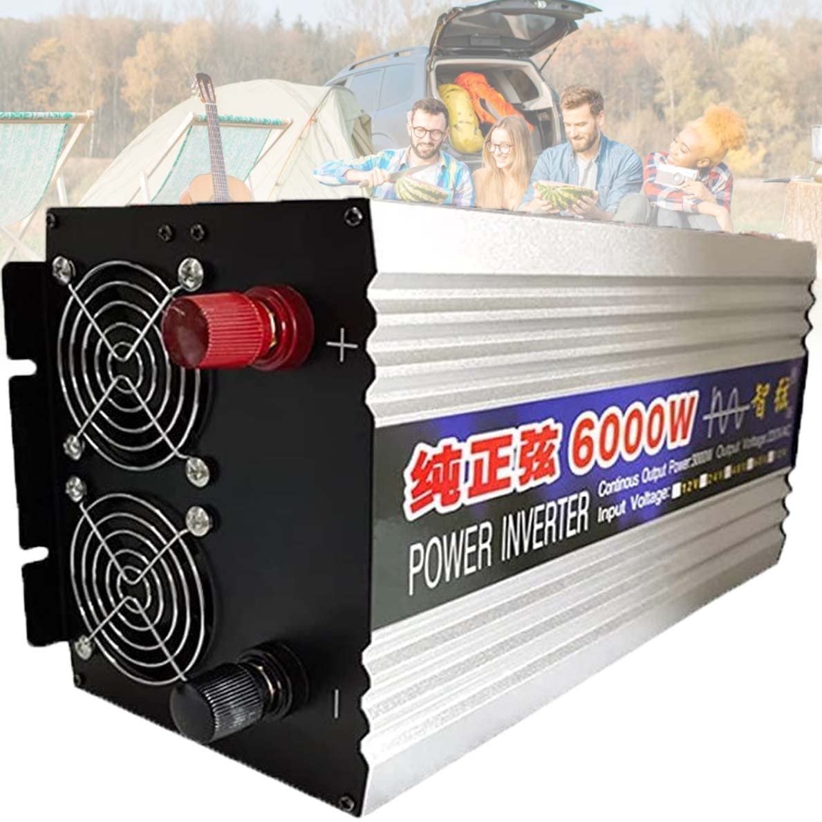 1000W/2000W/3000W/4000W/5000W/6000W/8000W 12V 24V 48V 60V 72V a 220V/230V Onda sinusoidal Pura Inversor de Corriente DC AC Power Inverter Transformador de Voltaje para Camion,6000W-24V