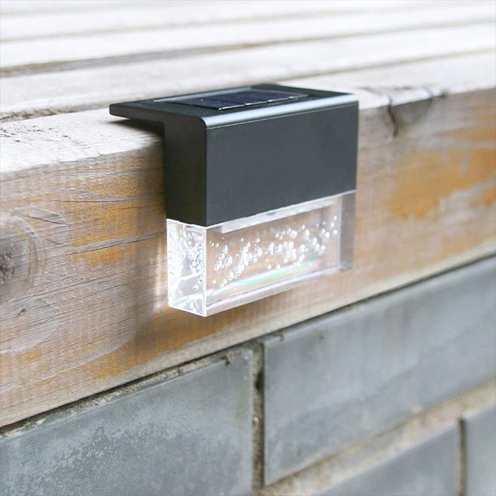 4 szt. Solarne oświetlenie pokładowe IP65 czarna lampa ogrodzeniowa, wodoodporne oprawy oświetleniowe do ganku naściennego Lampy solarne LED na zewnątrz Ścieżka Patio Schody Krokowe oświetlenie