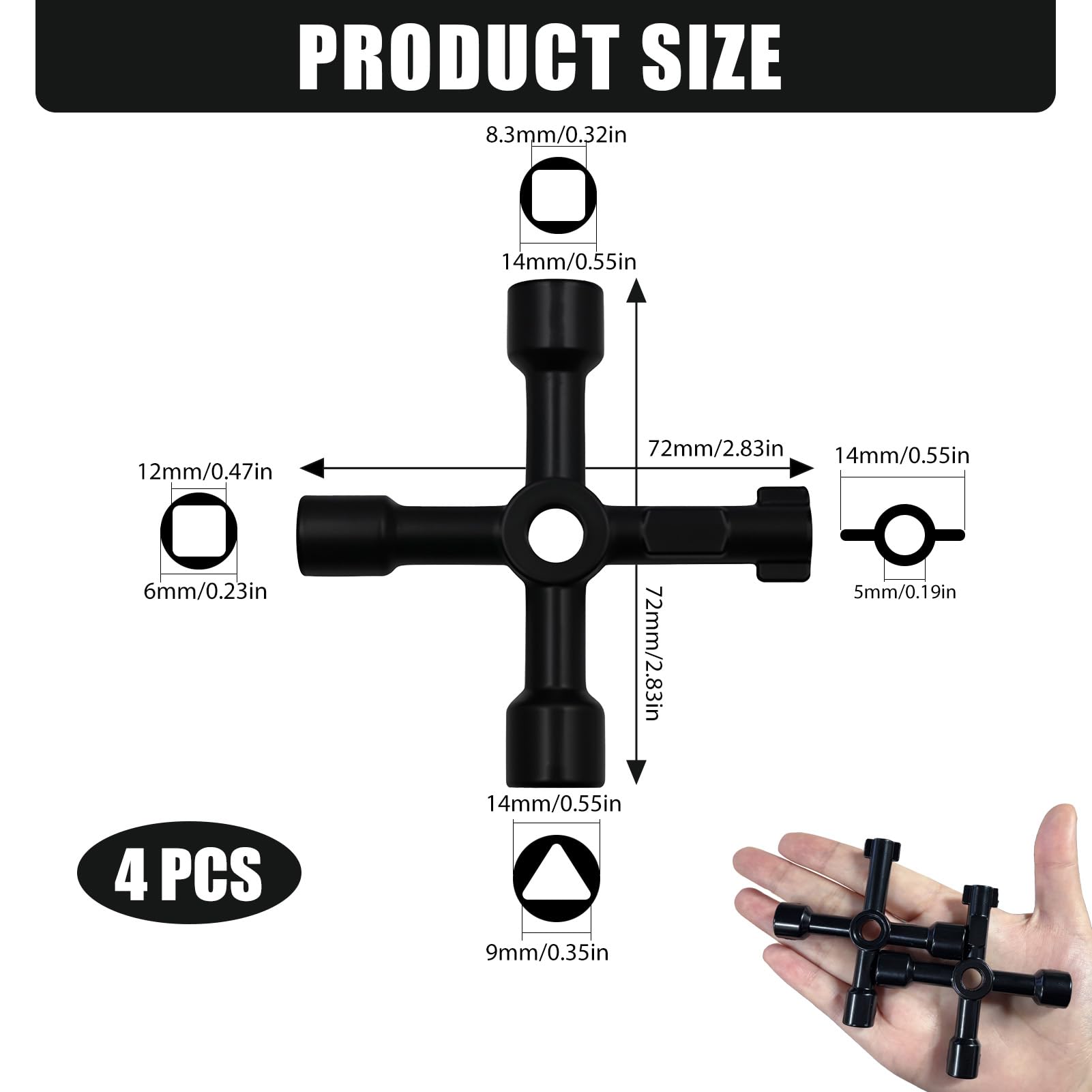 Set di 4 chiavi multiuso multiuso a 4 vie - Chiave universale in lega di zinco - Chiave a croce per contatore del gas, acqua, elettricità, armadietto dei medicinali, ascensore e scatole tecniche, p