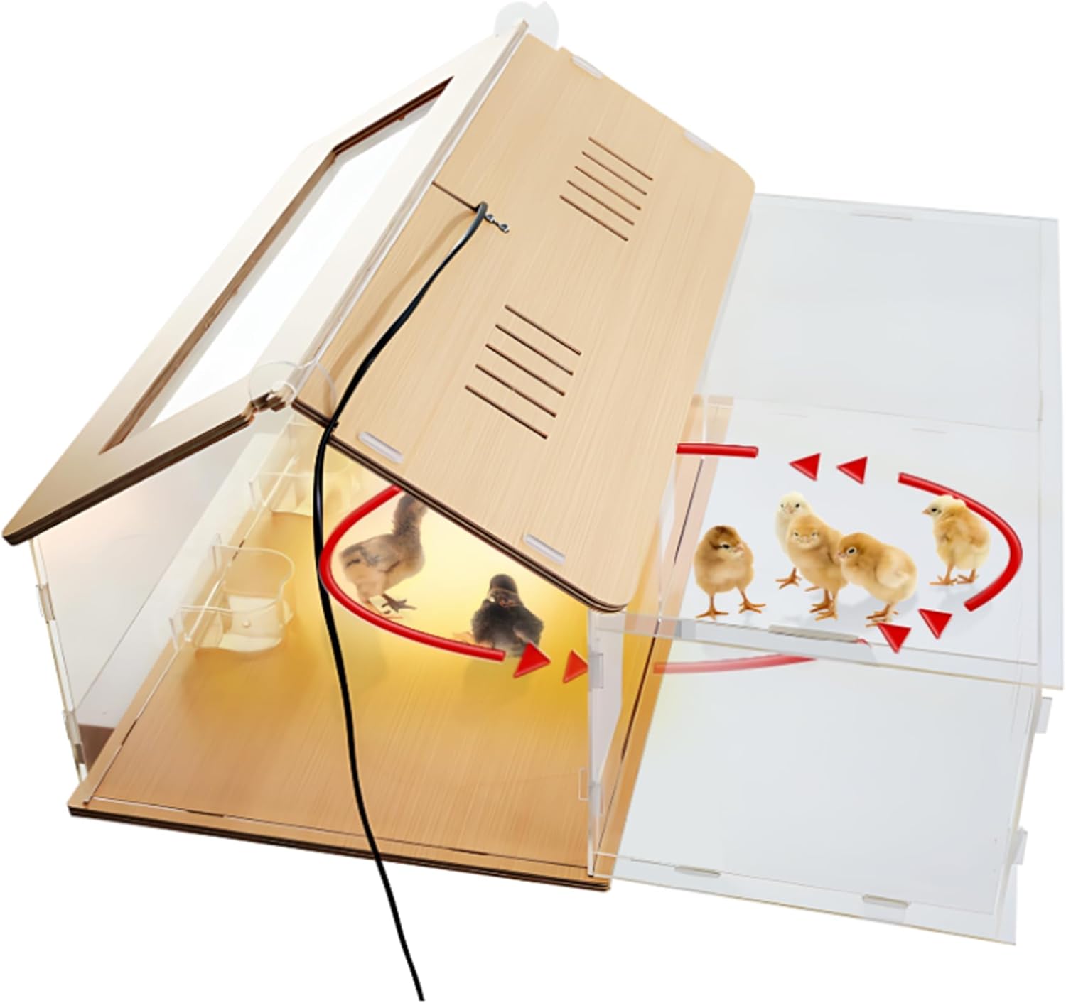 Large Intelligent Newborns Chick Brooder Box Quail Cage Egg Incubator Tortoise Habitat 40-50 Chick Starter Kit,5-in-1 with Adjustable Temperature Control,Feeder,Waterer,Heat Lamp