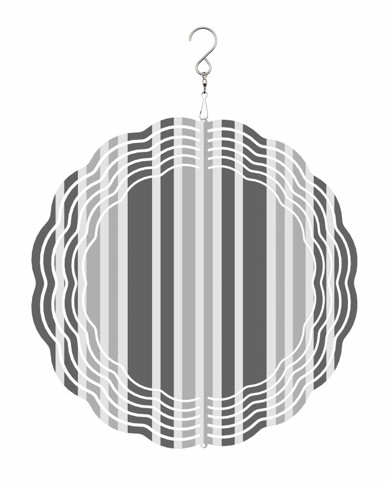 Stripe Wind Spinners, Gradient Gray Hanging Wind Spinners for Yard and Garden 3D Stainless Steel Metal Sculptures Crafts Ornaments 8 Inch