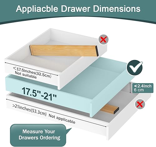 Miniatura 4 de Lzerking Paquete de 4 separadores de cajones, organizadores de cajones de bambú para cocina, divisores de madera ajustables de 17-22 pulgadas para