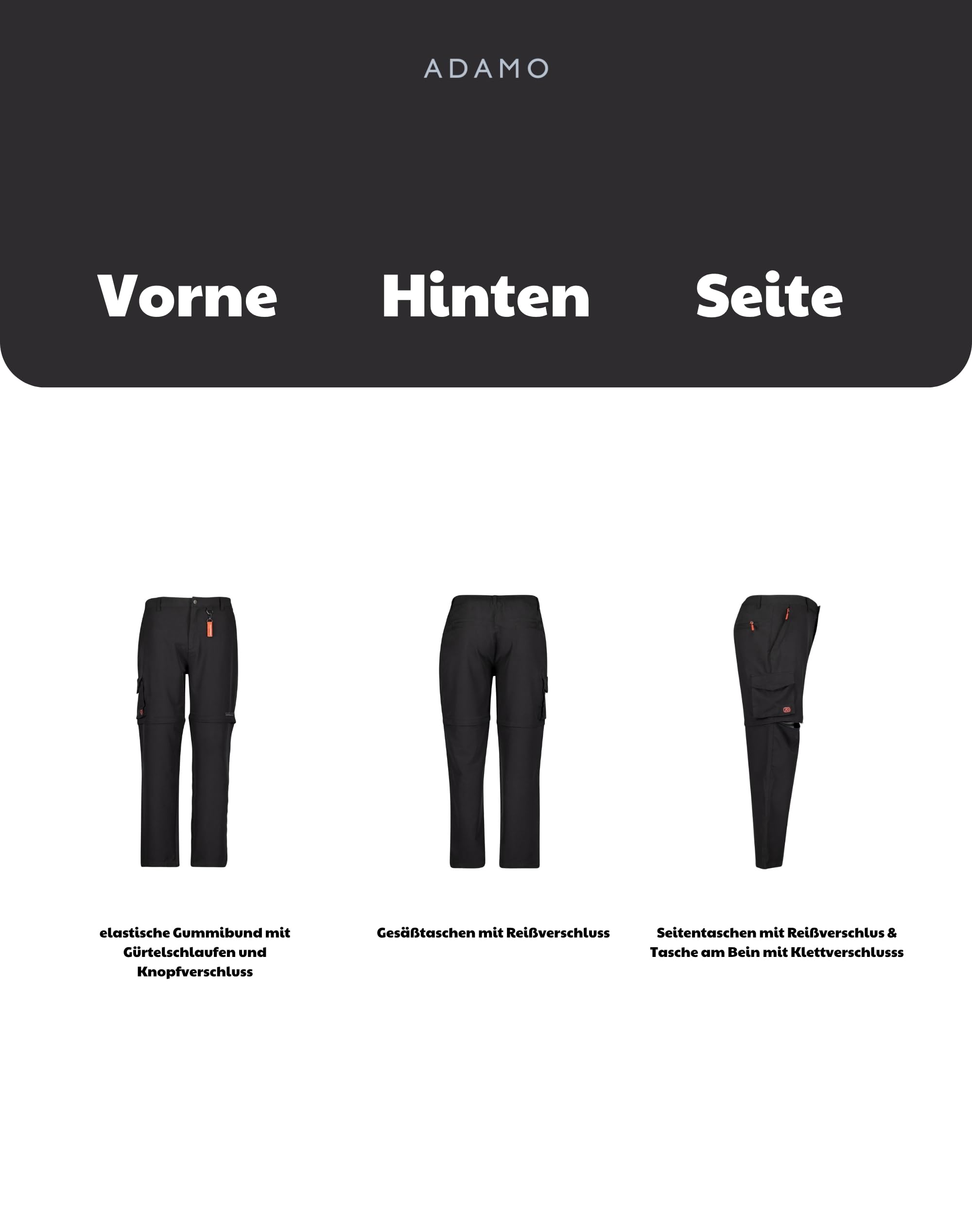 ADAMO Outdoor Zipp-Off-Hose für Herren in Übergrößen bis 12XL
