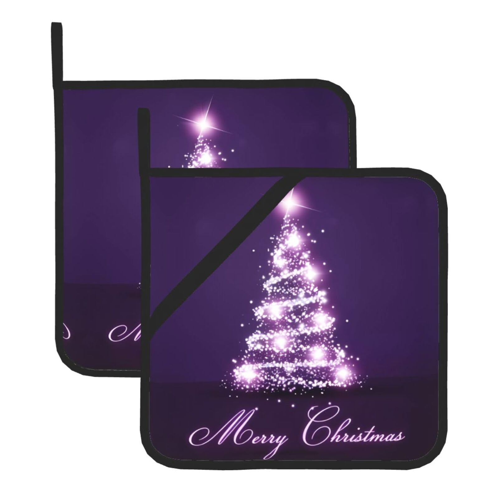 YYHHAOFA Christmas Purple Tree Prints Square Hot Pads - Durable Kitchen Covers for Heat Resistance, Waterproof Protection & Easy Cleaning - 2-Pack with Hanging Loops