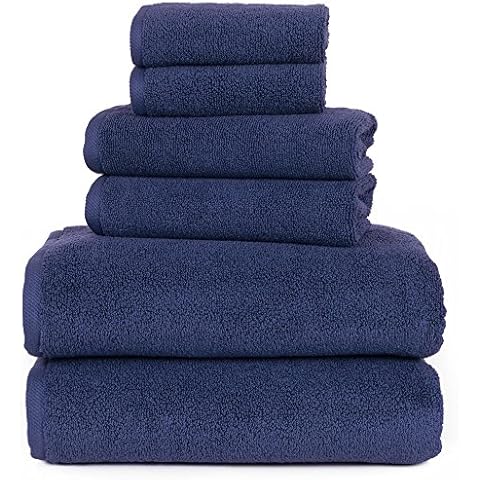 Lavish Home 100 Percent Cotton Towel Set, Zero Twist, Soft and Absorbent 6 Piece Set With 2 Bath Towels, 2 Hand Towels and 2 Washcloths (Navy) 29"x55"x0.25" Cover