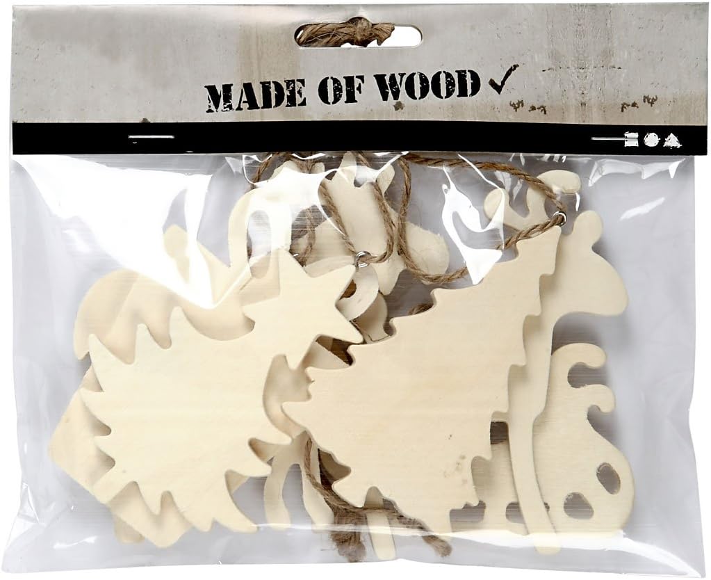 Ornaments, Size 7-9 cm, Thickness 4 cm, Plywood, 6asstd