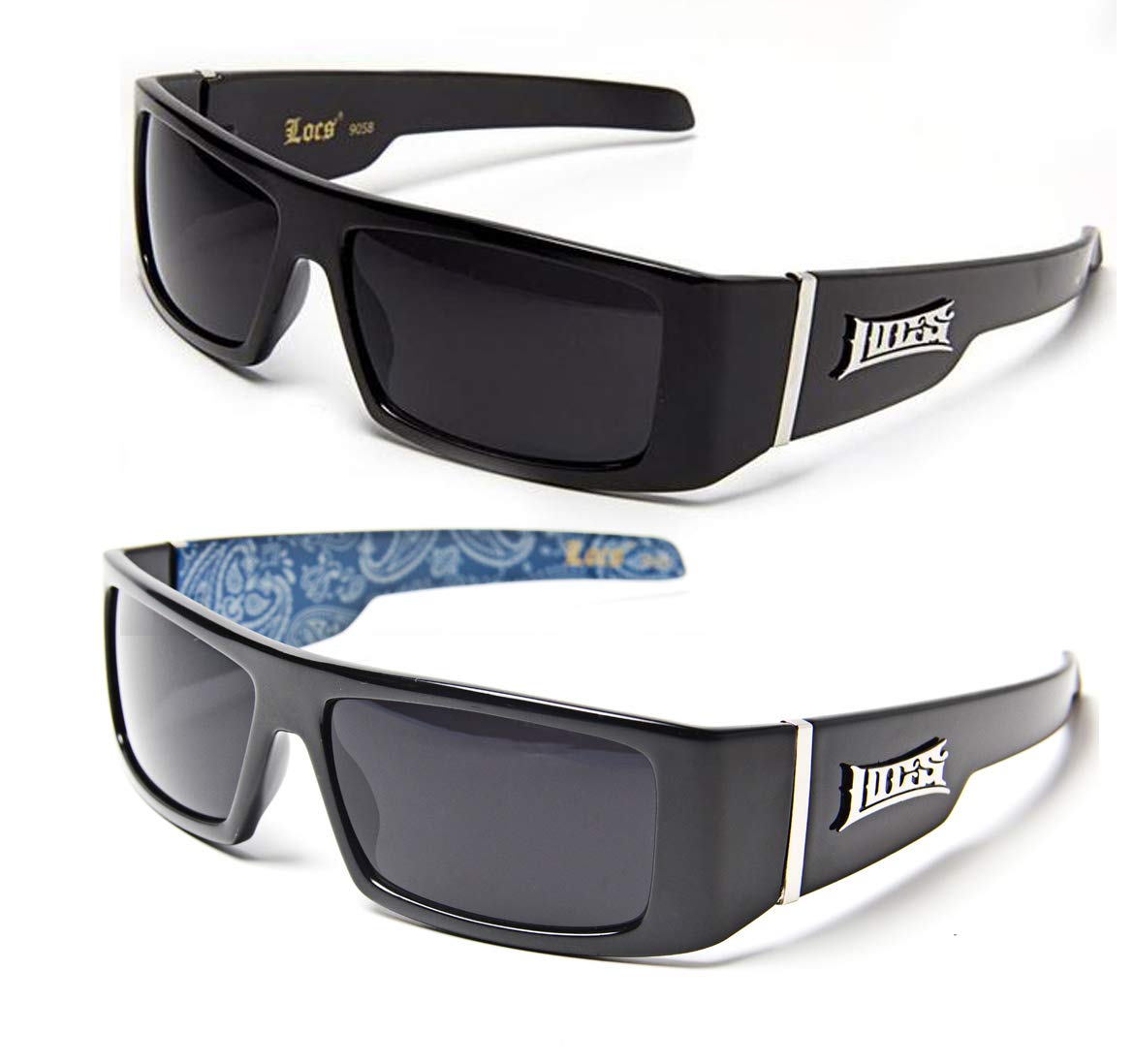 Gangsta Sunglasses Various Combos 58 Style (2 Pack Black Plain and Blue Bandana)