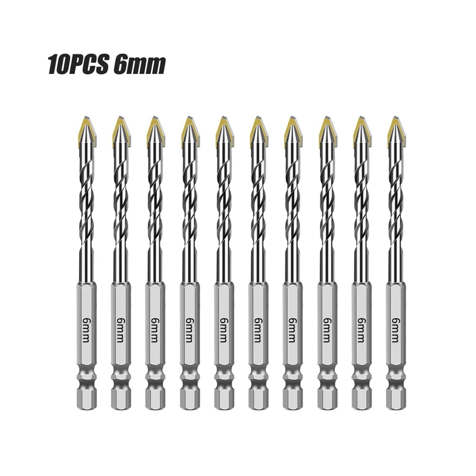 5/6/10 punte da trapano eccentriche con gambo esagonale for mattoni, acciaio, piastrelle, legno, vetro, plastica, specchi parete, muratura, cemento(10PCS 6mm)