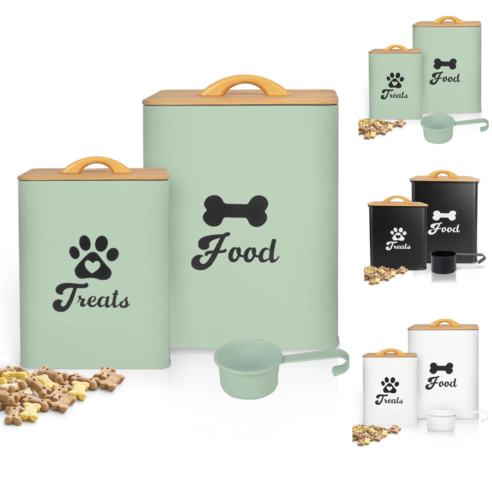 Dog Treat Container 2PCS, Dog Food Storage Container with Lids Airtight, Dog Treat Jars for Kitchen Counter-7+3Lbs (Saga Green)