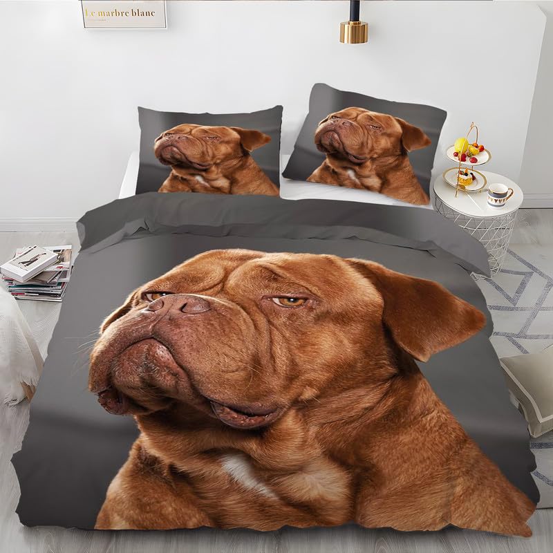 Bail Pet Double Duvet Cover Set, Dogue De Bordeaux Duvet Cover, Microfibre 3 Piece with Zipper Closure, Soft Cosy Bedding, Reversible Quilt Cover 200 x 200 cm and 2 Pillow Cases 50 X 75 cm