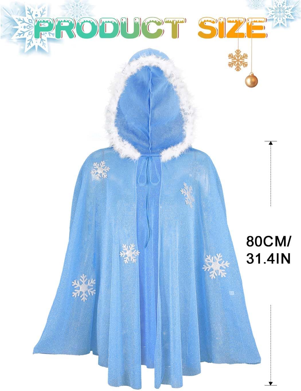 JAKAWIN Princess Hooded Cape Snowflake Fairy Cloak Fluffy Christmas Costume Capes for Women (1 Blue)