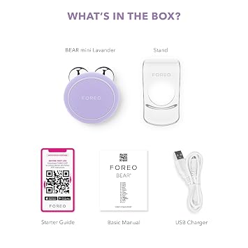 FOREO BEAR mini Microcurrent Facial Device - Instant Face Lift - Lavender | Microcurrent facial device, face massager, face lift, facial toning, skin care tools, anti shock, FDA cleared